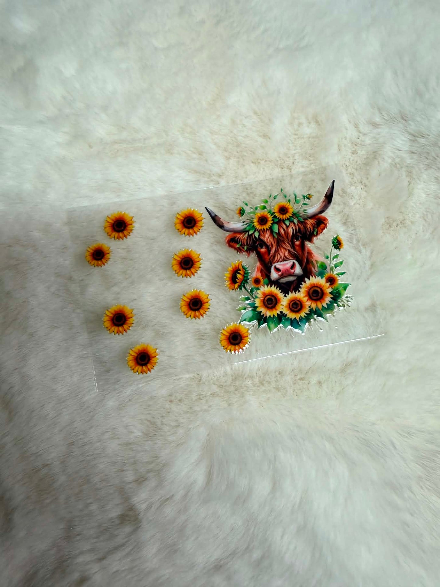 Sunflower Highland Charm UV DTF Decal 🌻🐮✨