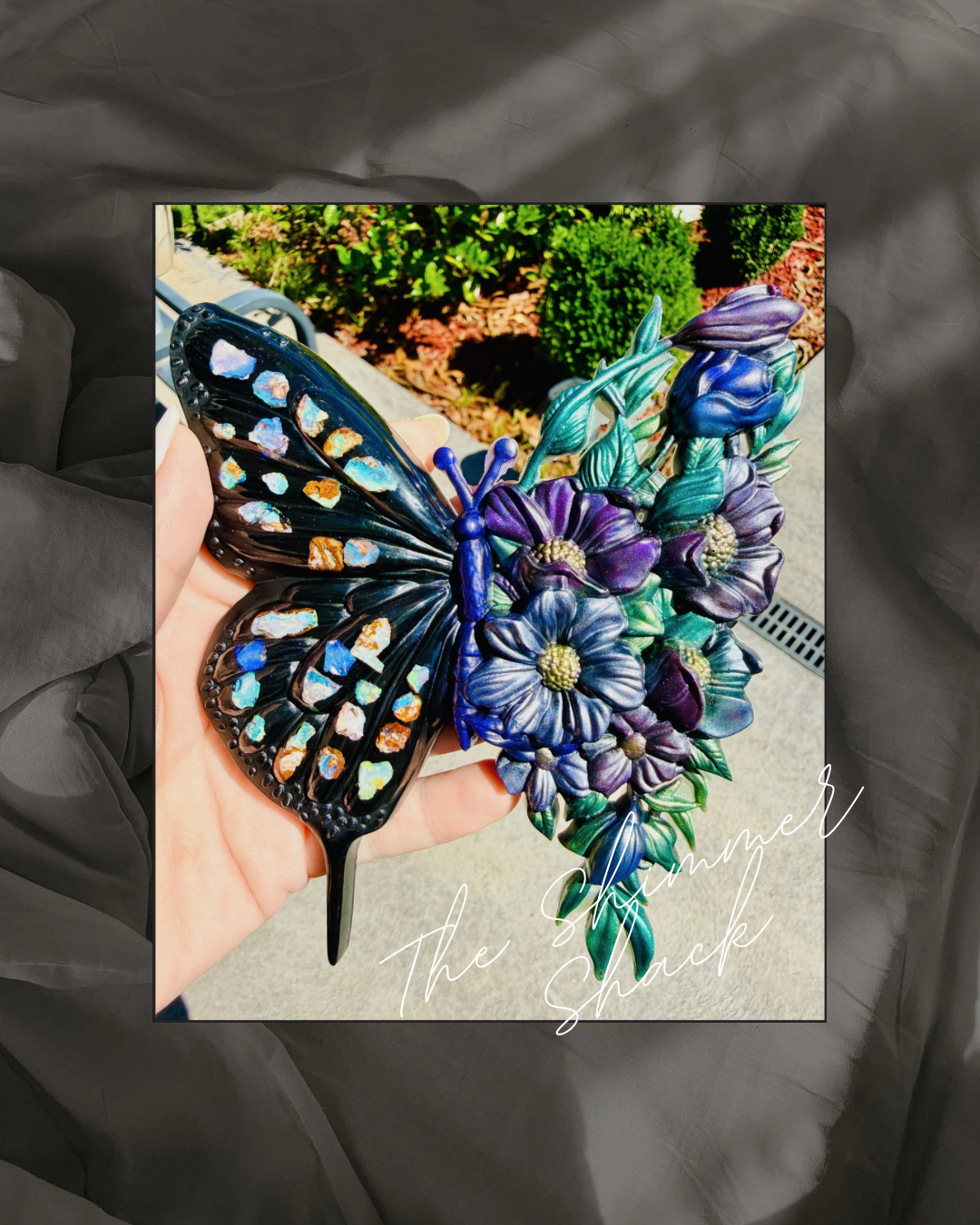 Genuine Yowah Opal Butterfly – Handmade Resin Art with Mica Floral Detail