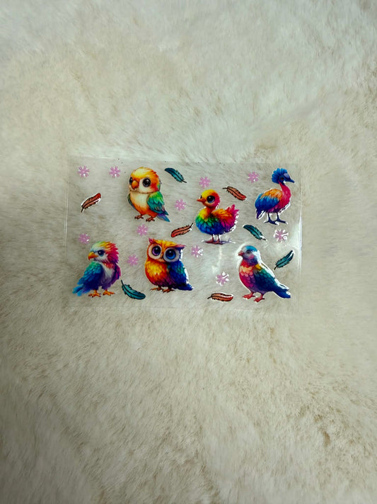 Rainbow Feather Friends UV DTF Decal 🐦🌈✨