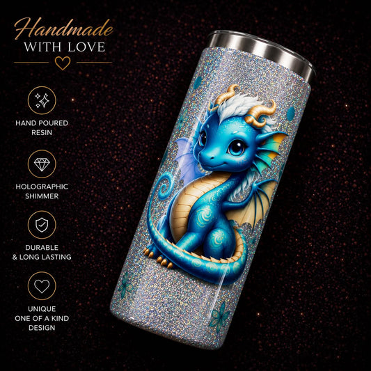 Baby Dragon Glitter Tumbler – Handmade Resin Tumbler 15oz | Holographic Sparkle
