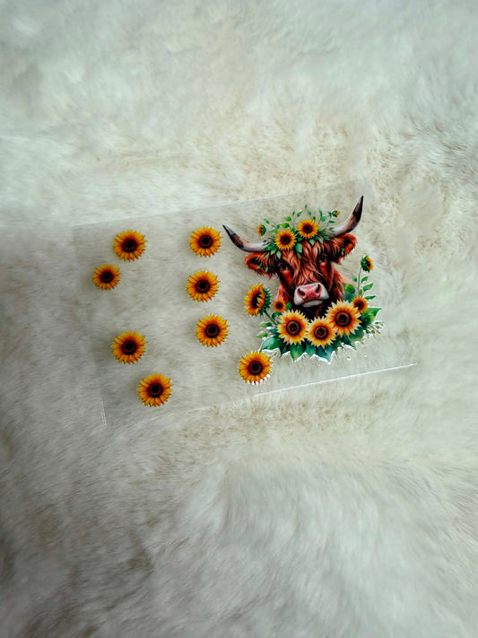 Sunflower Highland Charm UV DTF Decal 🌻🐮✨