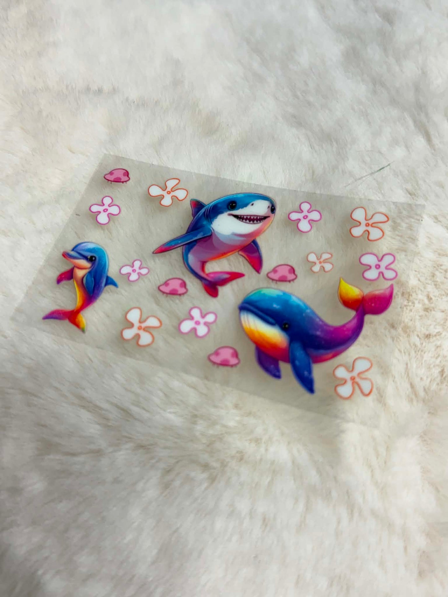 Rainbow Reef Crew UV DTF Decal 🐬🦈🐋🌸✨