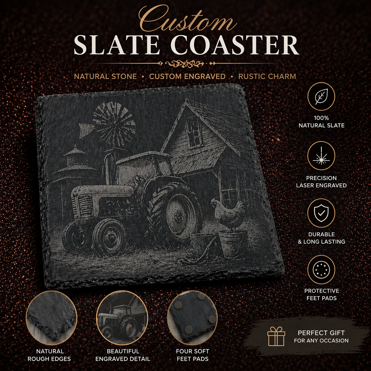 Custom Slate Coaster – Laser Engraved | Personalised Aussie Made
