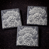 Highland Cow Floral Slate Coaster Set | Black & Grey Rustic Farmhouse Drink Coasters