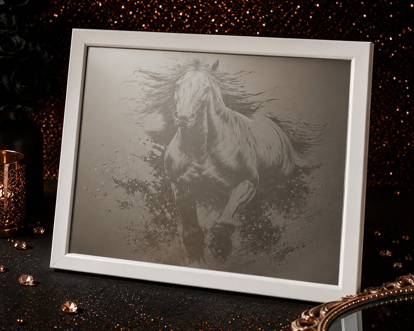 Laser Engraved Horse Mirror | Rustic Equestrian Wall Decor