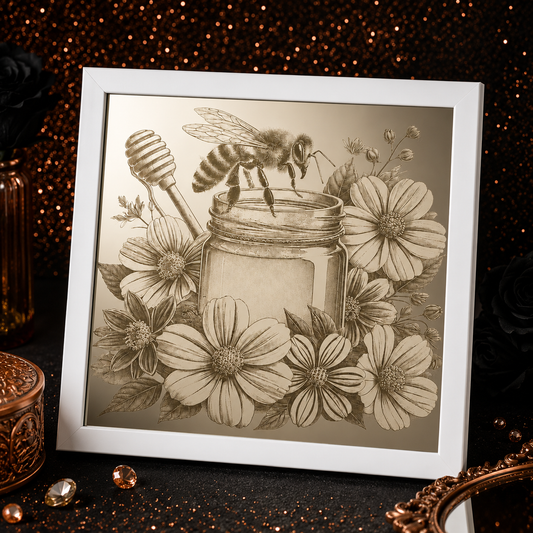 Laser Engraved Floral Bee Mirror | Rustic Farmhouse Wall Decor