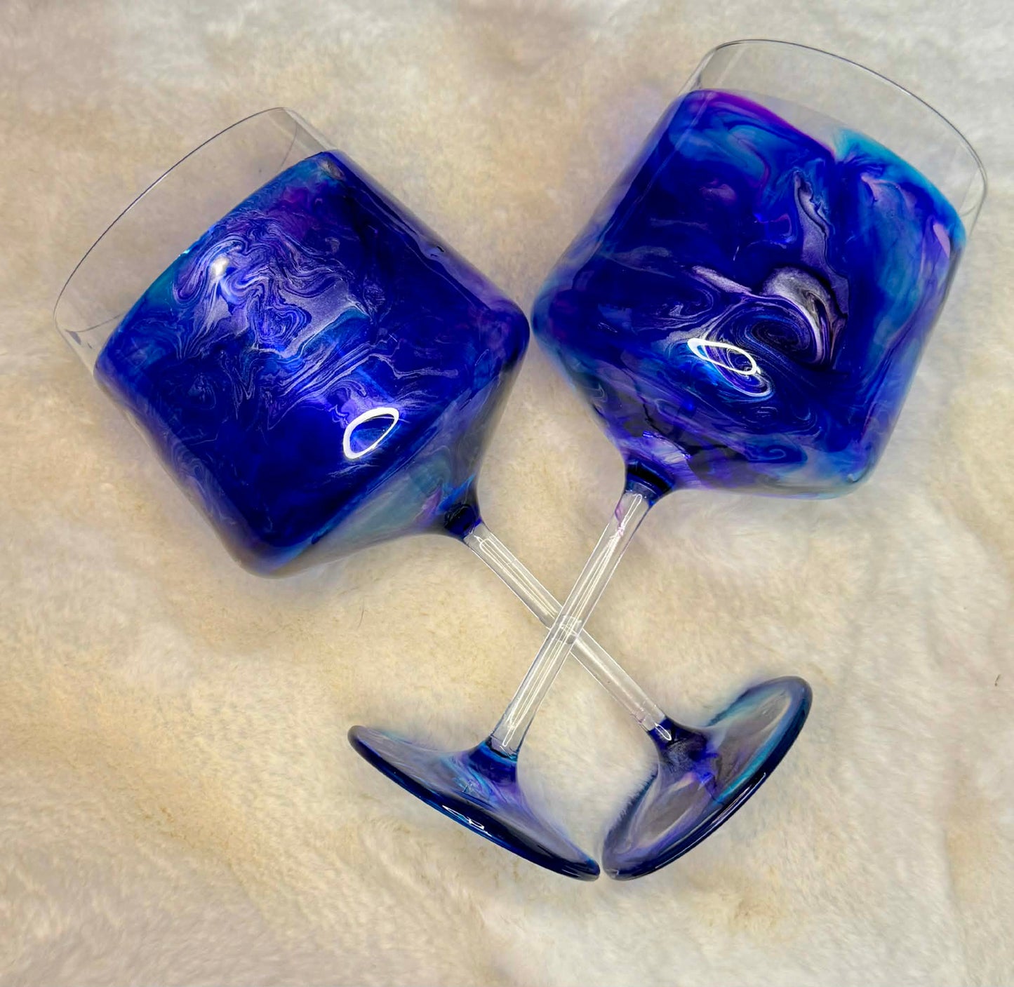 Handmade Resin Art G&T Glasses – Blue & Purple Statement Cocktail Glasses